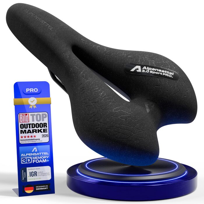Велосідельний ергономічний ALPENSATTEL® з 3D піною Memory Foam для жінок та чоловіків - дихаючий матеріал, універсальне кріплення, Sport PRO