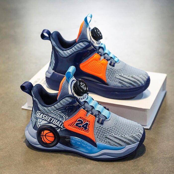 Дитячі баскетбольні кросівки Kinder: високо посадка, амортизація, легкі, антиковзкі, дихаючі, для активного відпочинку та спорту, унісекс (33 EU, синій 1715)