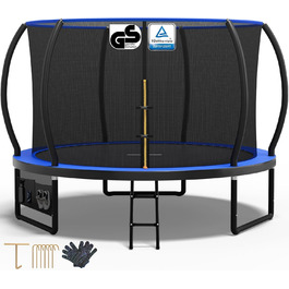 Трамплін Devoko Outdoor: Ø 228/305/366/427 см, сертифікат TÜV Rheinland GS, з сіткою безпеки, для саду, з драбиною та мішком для взуття, блакитний