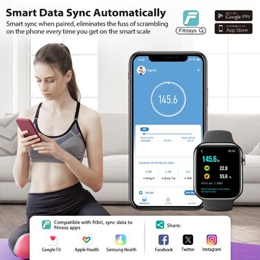 Інтелектуальна вага ABLEGRID для вимірювання ваги тіла, цифрова вага для визначення жиру з LED-дисплеєм, показником тренду, BMI, маси м'язів, типу тіла, точна вага з режимом без APP, 180 кг, чорна