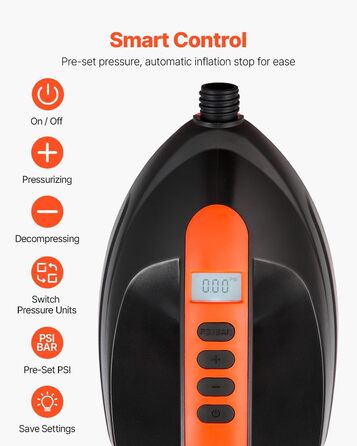Електрична SUP-насос VEVOR з USB-виходом, 2-ступеневий насос для надувних SUP-дошок, наметів з автоматичним вимкненням та LED-підсвіткою (20 PSI)