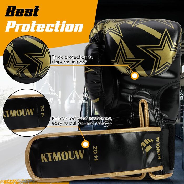 Боксерські рукавички KTMOUW для Муай Тай, кікбоксингу, MMA, спарингів, чорні, для дорослих чоловіків і жінок
