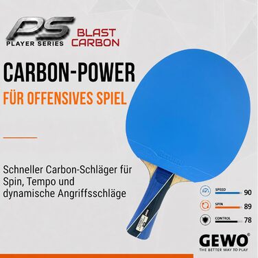 Ракетка для настільного тенісу GEWO PS Blast Carbon ITTF: Професійна карбонова ракетка з гумою GEWO Return Pro, швидка, з високим обертанням, 1.8 мм губка
