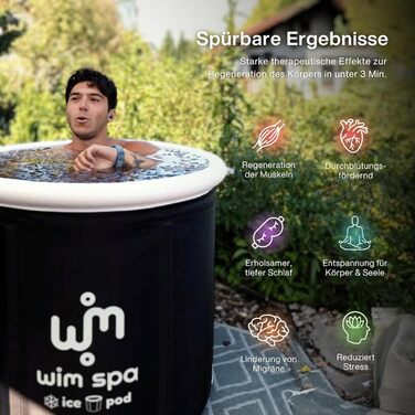 Ice Pod XL від Wim Spa: складане ізольоване ice bath (80 см Ø) для холодної терапії, з термометром та eBook, включає дощовий чохол