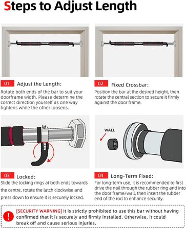 Кімнатна турнік Abahub для дверей з фіксатором, без свердління, чорно-червоний, для домашніх тренувань