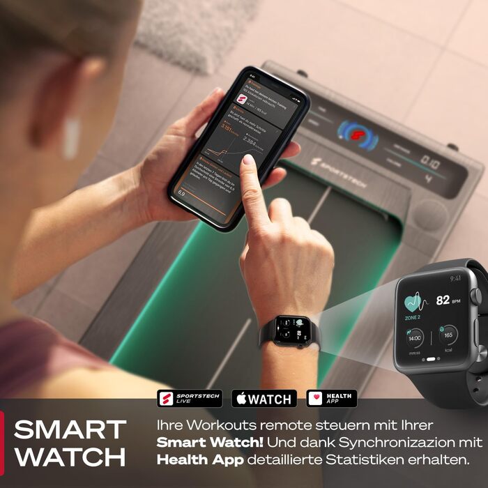 Біговий тренажер Sportstech для дому, Walking Pad, швидкість 1-8 км/год, тренажер під стіл, кут нахилу 11,5%, тихий, з підключенням до додатку, вантажопідйомність 120 кг, компактний, LCD дисплей, для дому, офісу, sWalk GWD