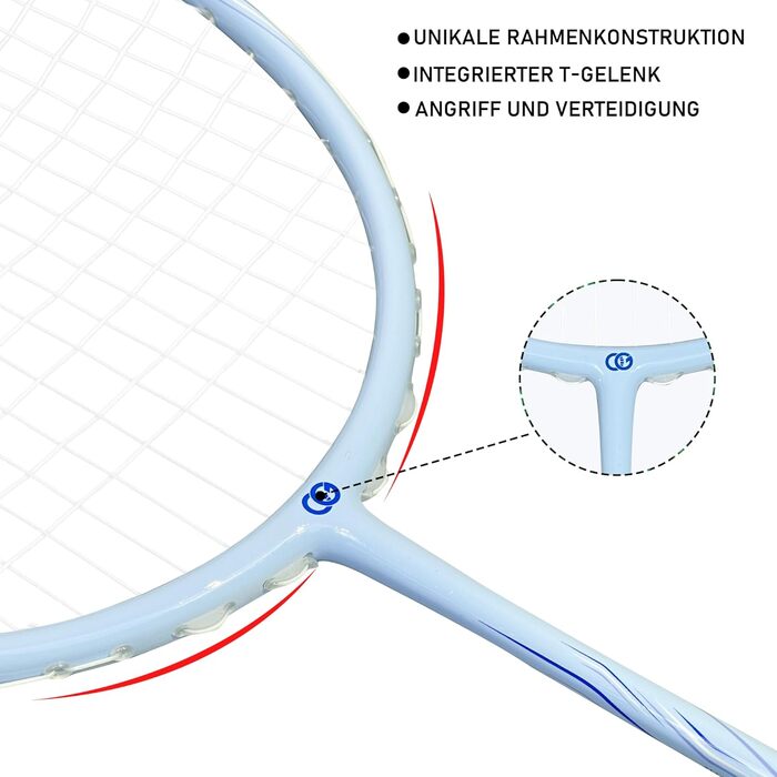 Набір для бадмінтону OGEENIER: 4 ракетки, 6 воланів, сумка, блакитний+жовтий, 3 1/4 дюйма