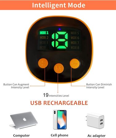 Електростимулятор для масажу стоп EMS, портативний масажер для ніг з USB, 8 режимів, 19 рівнів інтенсивності, для покращення кровообігу та зняття м'язового болю