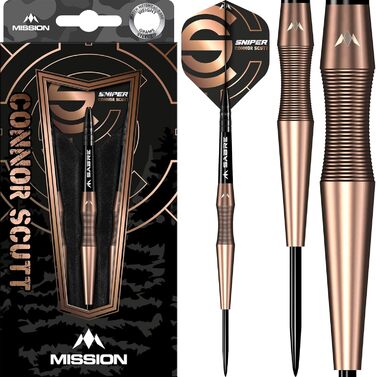 Дротики Mission Connor Scutt V2, сталевий наконечник, бронзове PVD, Sniper, 90% вольфрам, різні ваги
