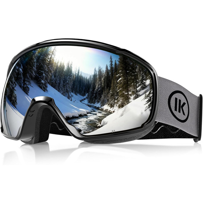 Окуляри для сноубордингу та гірських лиж Innerking OTG, Anti-Fog & UV400, з подвійним склом для носіння поверх корекційних окулярів, чоловічі/жіночі/підліткові, для сноубордингу та гірських лиж, чорний/срібний (VLT 11%) (A2 – чорний/димчастий сірий (VLT 8