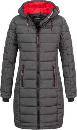 Жіноча зимова куртка-пальто Geographical Norway FVS Production H-H, довга стібана парка, антрацит, 3XL