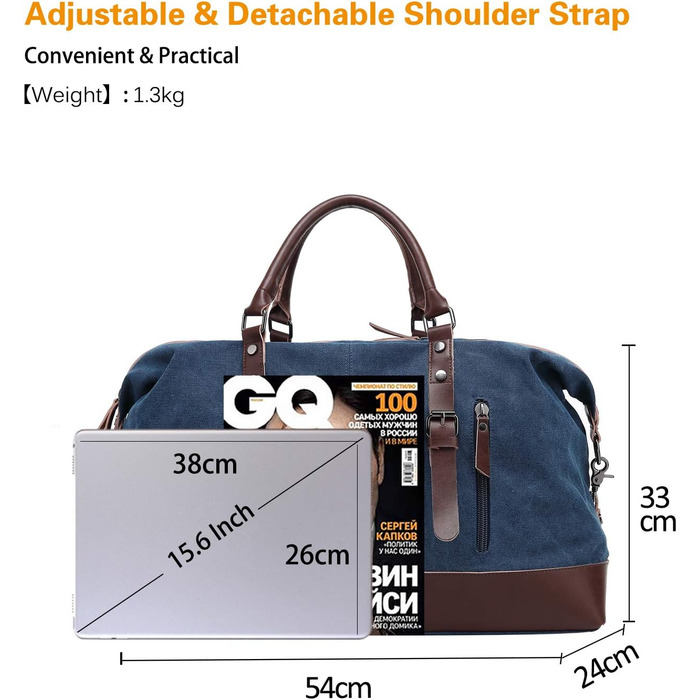 Спортивна сумка для подорожей FANDARE: універсальна дорожня сумка-вікенд з канвасу для чоловіків та жінок, містка сумка для кемпінгу та пляжу, синя