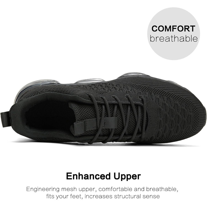 Чоловічі бігові кросівки з повітряною подушкою, дихаючі, для тенісу, модні, з антиковзаючою підошвою, для тренувань, відпочинку, спорту, фітнесу, подорожей, комфортні, чорні, 42 EU