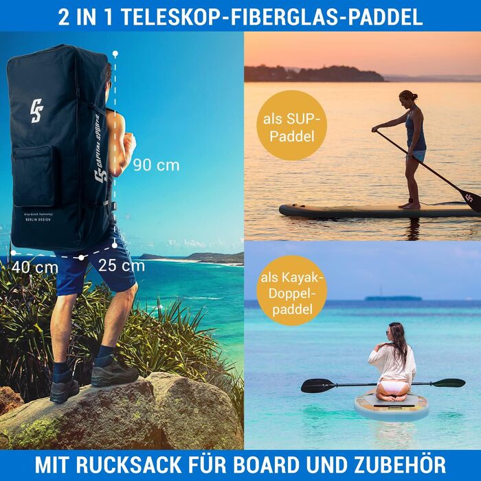 Надувна SUP-дошка Capital Sports Eco Shore All Rounder 365 з веслом і насосом для дорослих і дітей, комплект для падлбордингу з сумкою для транспортування