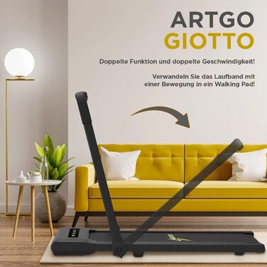 Електричний біговий тренажер ArtGo GIOTTO 2-в-1 з App KINOMAP/ZWIFT/BITGYM, Bluetooth, 6 програм, 1.5 PS (3 HP пік), легкий, компактний, білий/чорний
