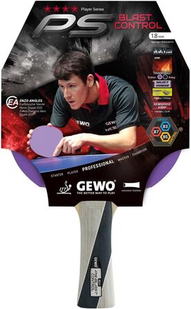 GEWO PS Blast Control – професійна ракетка для настільного тенісу, ITTF, з накладкою Thunderball 2, контроль, висока обертальність, 1,8 мм, ручка конкавна