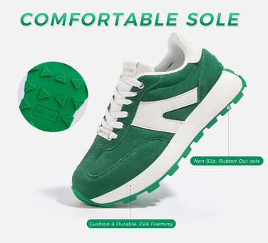 Кросівки жіночі Lucky Step на платформі, ретро стиль – для бігу, тенісу та повсякденного носіння (Зелено-білі, 37 EU)