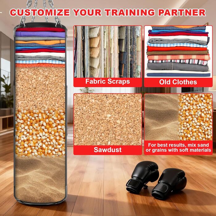 Боксерський мішок Qoosea для дорослих, 4 фути, 17oz, з рукавичками та підвісом, для кікбоксингу, карате, MMA, тренувань