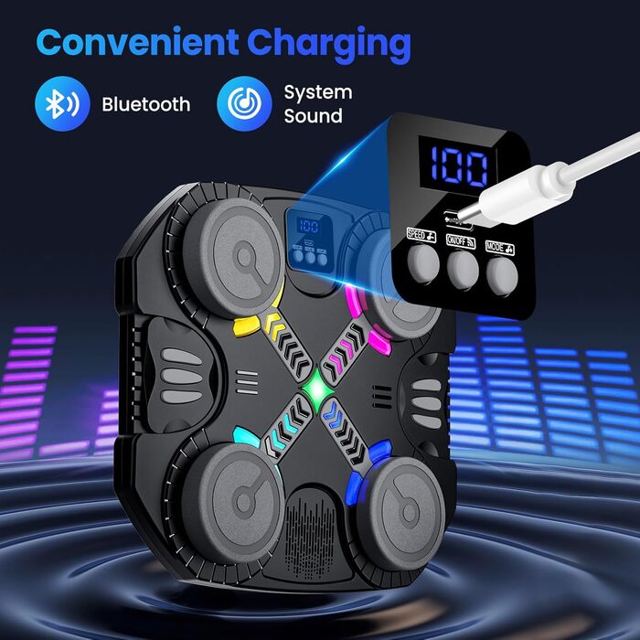 Дитяча боксерська машина з підсвіткою та музикою, Bluetooth, 5 швидкостей, 2 режими тренування, LED, чорна