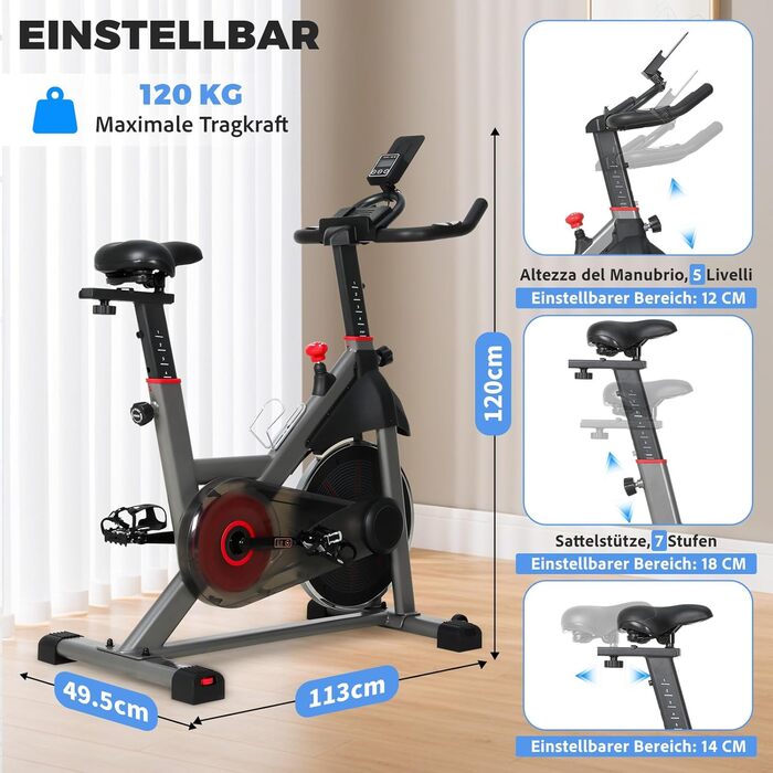 Велотренажер Heimtrainer S100 з регульованим опором, LED-дисплеєм, датчиком пульсу та тримачем для смартфона/планшета