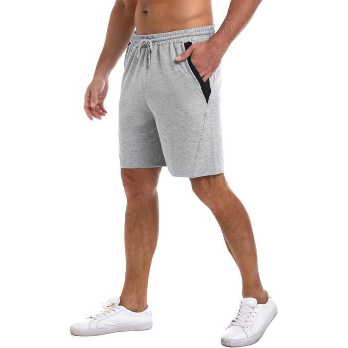 Чоловічі літні спортивні шорти Activewear з бавовни, легкі повсякденні шорти-джогери з кишенями на блискавці, сірі, розміри S-XXL