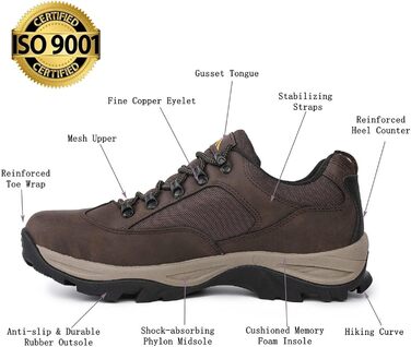 Черевики для трекінгу CC-Los чоловічі водонепроникні, легкі, з антиковзаючою підошвою, з захистом щиколотки, розмір 40-48 (48 EU, Коричневий)