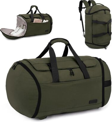 Спортивна сумка LOVEVOOK для чоловіків з відділенням для взуття, 65L, 52x45x28 см, Duffel Bag, для подорожей та спортзалу, темно-зелена