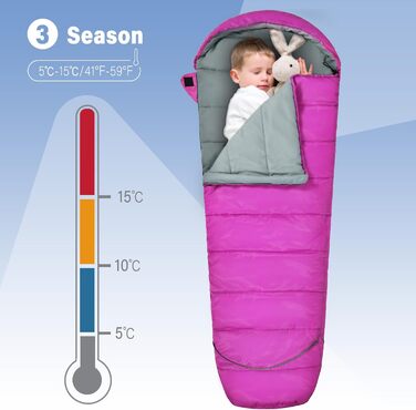 Сплячий мішок для дітей REDCAMP 175x65 см, рожевий. Теплий, зручний, регульований, для кемпінгу та відпочинку на природі. 3-сезонний