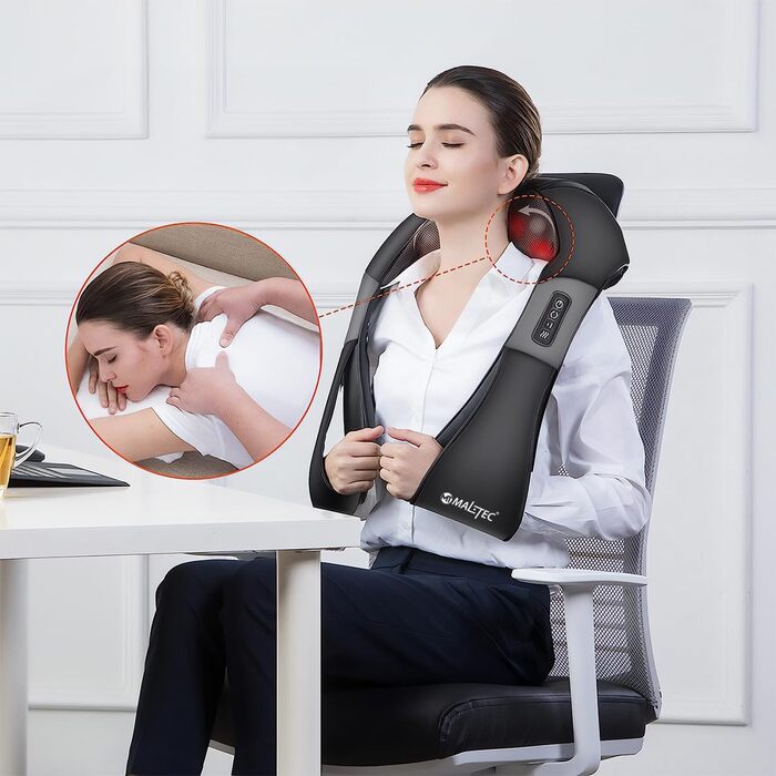 Масажер для шиї та спини MalTec Shiatsu з підігрівом і вібрацією, масажний пояс для всього тіла, знеболення та розслаблення м'язів