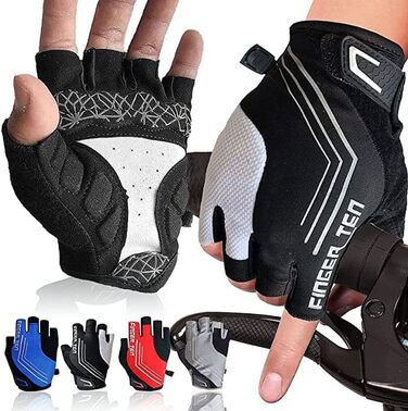 FINGER TEN велосипедні рукавички для чоловіків, рукавички для велоспорту MTB, рукавички для гірського велосипеда, рукавички для катання на велосипеді, походів, Downhill, чорного кольору (XXL, напівпальцеві)