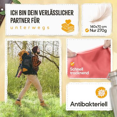 Рушники з мікрофібри для туризму Backpacker's Journey: комплекти S, M, L, XL. Легкі, швидковисихаючі, поглинаючі та антибактеріальні. SET: XL&L (з 2 кишенями) та SET: XL&L&M (з 3 кишенями). Кольори: бірюзовий, лососевий.