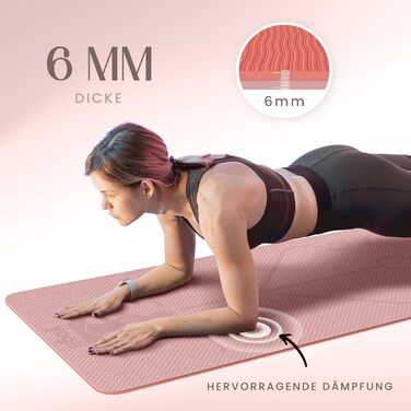 Йога-килимок Yogii 6 мм, протиковзкий TPE килимок для йоги, пілатесу та фітнесу з лініями розмітки, Nude / Старорожевий