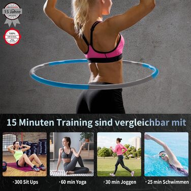 Ultrasport обруч Hula Hoop для тренування спини та пресу, 6 сегментів, м'який пінистий матеріал, зменшена кількість виступів, для початківців та досвідчених, синій/сірий