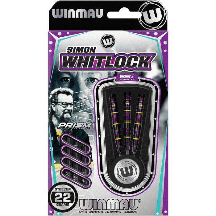 Дротики WINMAU Simon Whitlock 85% Pro-Series 22г з оперенням і стрижнями, професійний набір для дартсу