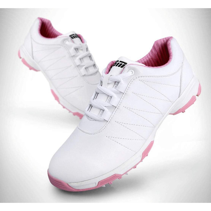 Жіночі гольф-туфлі PGM з шипами, водонепроникні, білі з рожевою вставкою (35 EU)