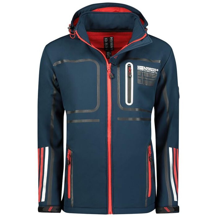 Чоловіча тактична куртка Geographical Norway Romano — водонепроникний та дихаючий віндбрейкер з капюшоном для походів та активного відпочинку, темно-синя