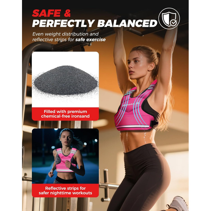 Вага для тренувань BAGAIL: регульована вага, знімні мішки з піском, підходить для чоловіків та жінок, ідеальна для фітнесу та аеробіки (Рожева, 5.5-8.2 кг)