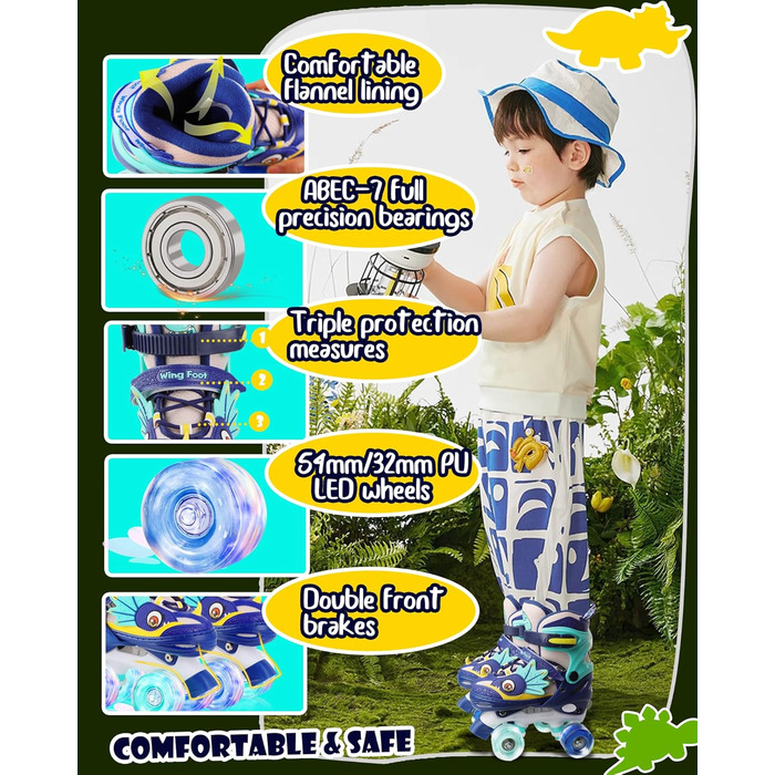 Дитячі ролики Kinder Dinosaurier з підсвічуванням, розмір регулюється, блакитні (26-29)