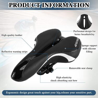 Велосипедне сідло ENJOHOS, водонепроникне PU сідло для гірського, трекінгового, туристичного та шосейного велосипеда (Чорно-біле)