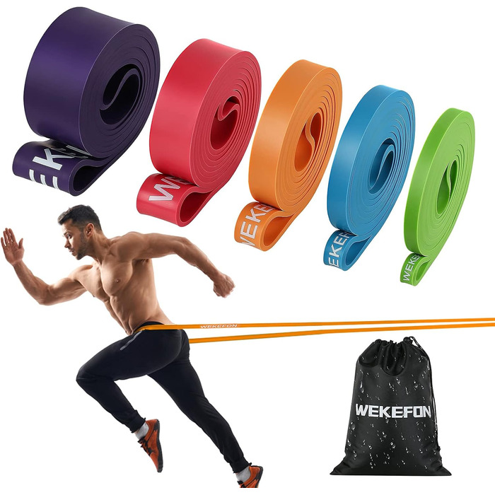 Набір еластичних стрічок для фітнесу - Resistance Bands для силових тренувань, реабілітації та домашніх занять (зелені, сині, помаранчеві, червоні, фіолетові)