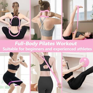 Комплект для пілатесу: кільце та 13 м'ячів з неслизькими ручками | Аксесуари для пілатесу для тренувань всього тіла вдома | Включає еластичну стрічку для пілатесу та формування тіла