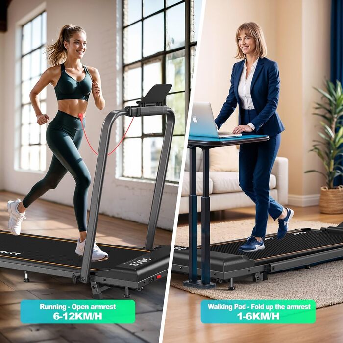 ORISYN Walking Pad - бігова доріжка для дому з регулюванням нахилу 7%, потужність 2.25HP, швидкість 1-12 км/год, 7-шарова поверхня, сірий колір