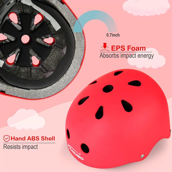 Дитячий шолом KAMUGO для ролерів та велосипеда, 2-8 років, з захистом колін, ліктів та зап'ясть (червоний)