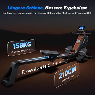 Гребний тренажер MERACH для дому, складаний, з магнітним приводом, тихий, з додатком, подовжені направляючі рейки, електричне регулювання (Plug-in)