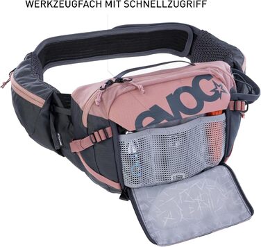 Поясна сумка EVOC HIP Pack 3л з питною системою 1,5л, вентиляцією, регульованим ременем, рожево-сіра