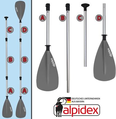 ALPIDEX 2-в-1 весло для SUP/каяка: регульоване, легке, телескопічне (160-207см), алюмінієве. Підходить для веслування на SUP та каяку.