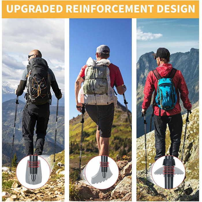 Трекінгові палиці Covacure, складані, алюмінієвий сплав 7075, для жінок, чорні, 110–130 см