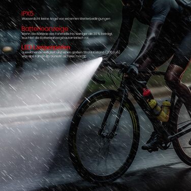 Набір велофари StVZO, переднє та заднє світло, IPX5 водонепроникні, з інтелектуальним стоп-сигналом, перезаряджувана велолампа для нічних поїздок, чорний