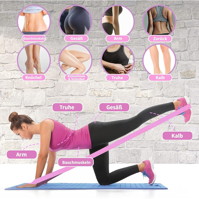 Фітнес-еластичні стрічки iMoebel - Набір 3 шт. для силових тренувань, кроссфіту, йоги, домашніх занять (блакитний/рожевий/фіолетовий)