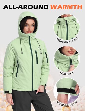 Жіноча лижна куртка GEMYSE з інтегрованими лямками. Тепла зимова куртка, водонепроникна, вітронепроникна та дихаюча. Снігова куртка для активного відпочинку на природі. Колір: світло-зелений.